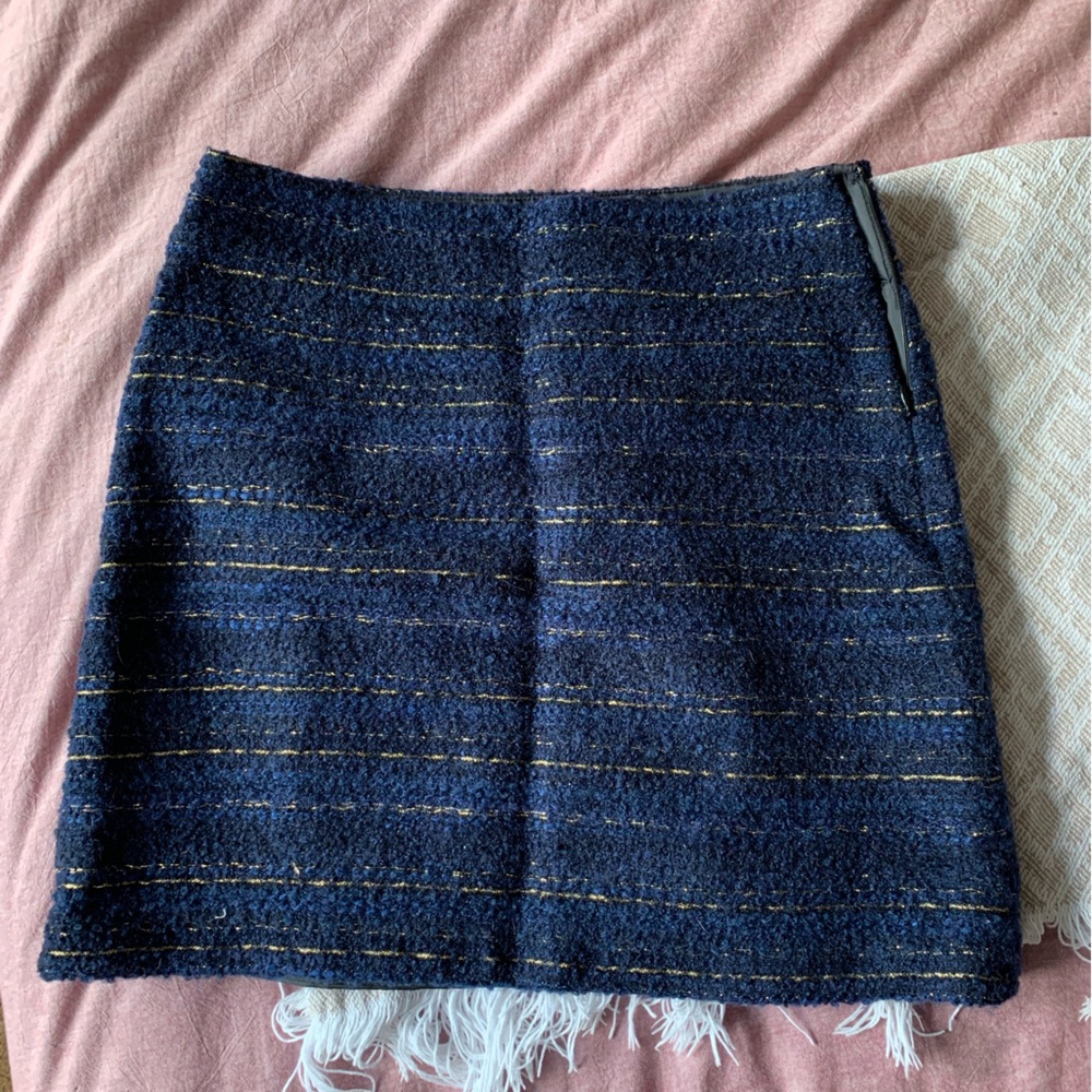 LOFT Blue and Gold Tweed Skirt